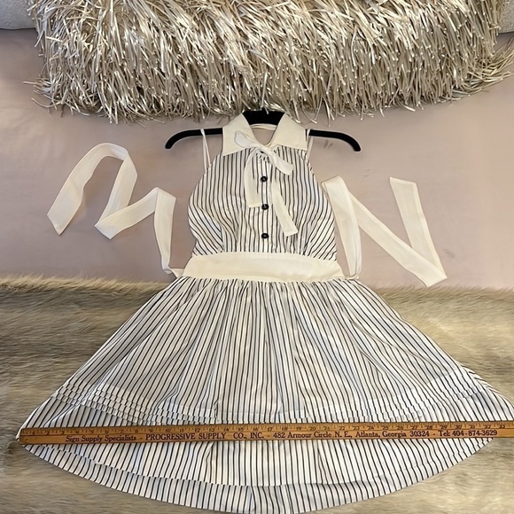 SEA NEW YORK White Gray Stripped 2 Dress Cotton Halter Bow Tie Collar Backless - Picture 13 of 17